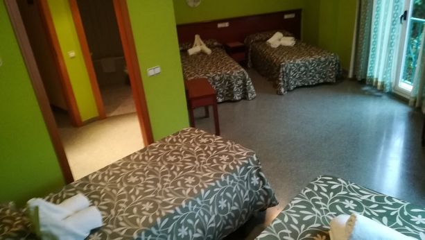 habitación verde con 4 camas
